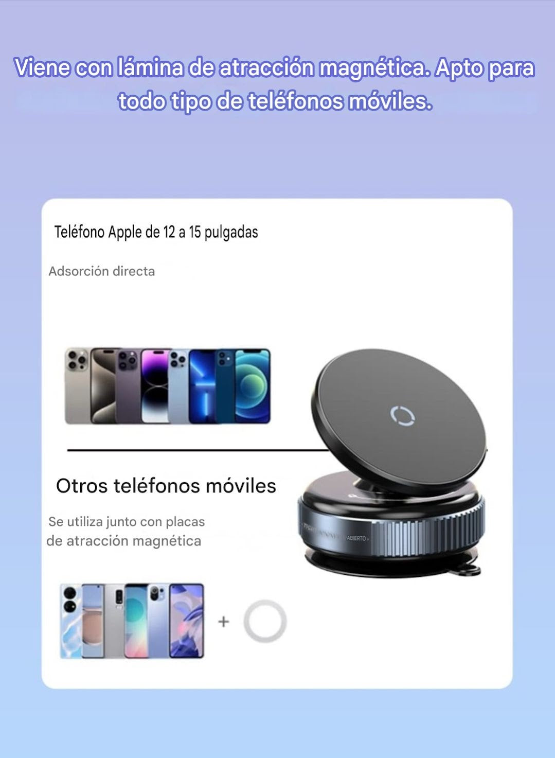 Soporte Magnético Mecánico de Vacío para Teléfono en Coche, Montura Giratoria con Ventosa Fuerte para Teléfonos Universales