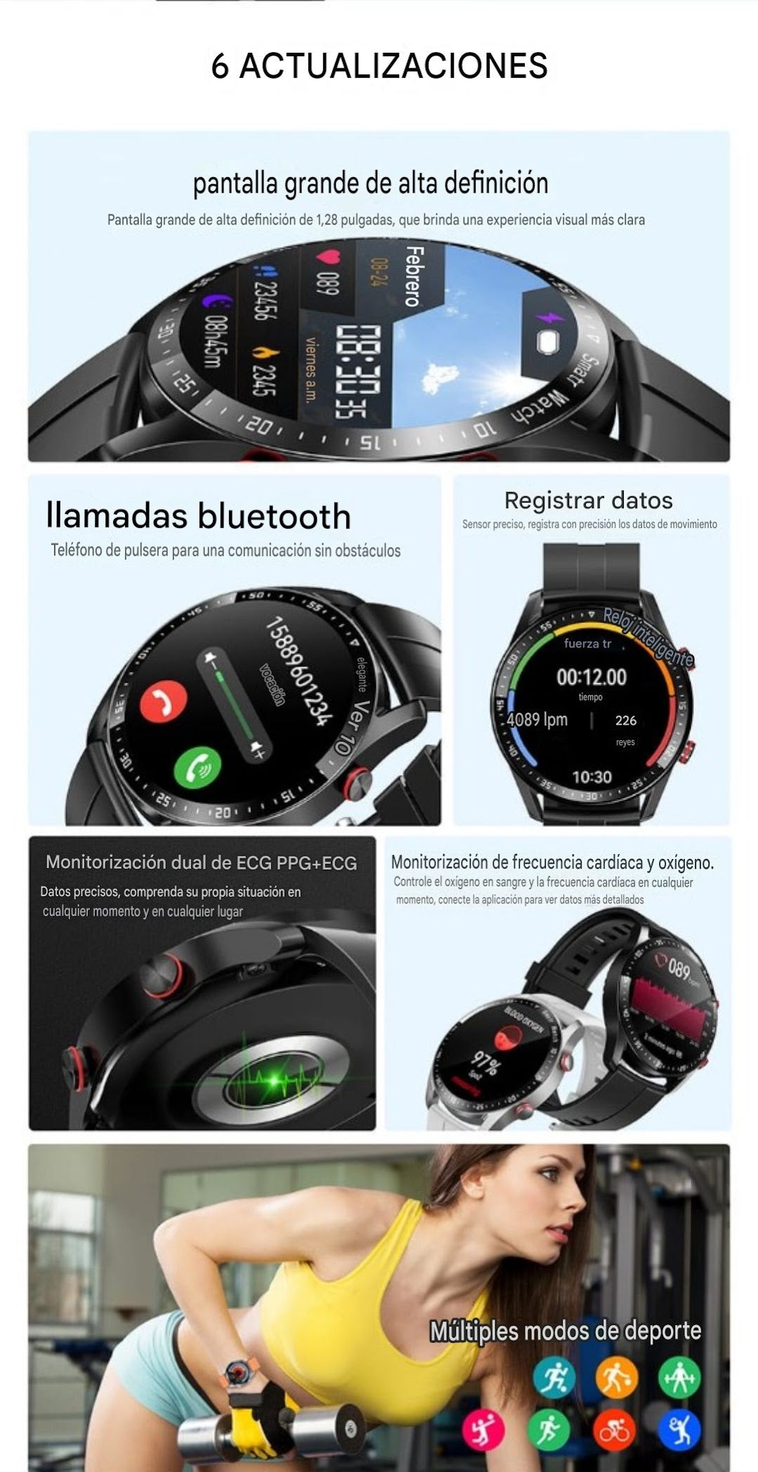 Reloj inteligente con sensor de salud con monitor portátil Ecg PPG y Bp 1,28" BT Call 200 MAh IP67 SENSOR REAL