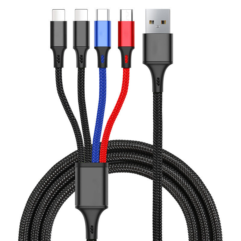 Cable de Carga Multi USB 4 en 1 con Trenzado de Nailon + Convertidor USB C a aleación de aluminio con luz LED azul para dispositivo tipo C Adaptador USB C a USB 3,0 OTG