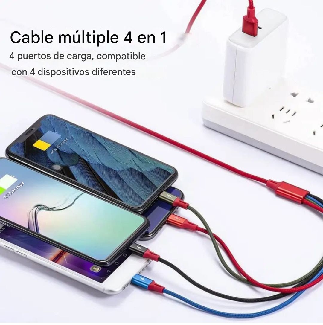 Cable de Carga Multi USB 4 en 1 con Trenzado de Nailon + Convertidor USB C a aleación de aluminio con luz LED azul para dispositivo tipo C Adaptador USB C a USB 3,0 OTG