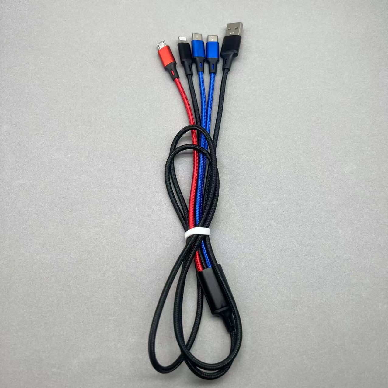 Cable de Carga Multi USB 4 en 1 con Trenzado de Nailon + Convertidor USB C a aleación de aluminio con luz LED azul para dispositivo tipo C Adaptador USB C a USB 3,0 OTG