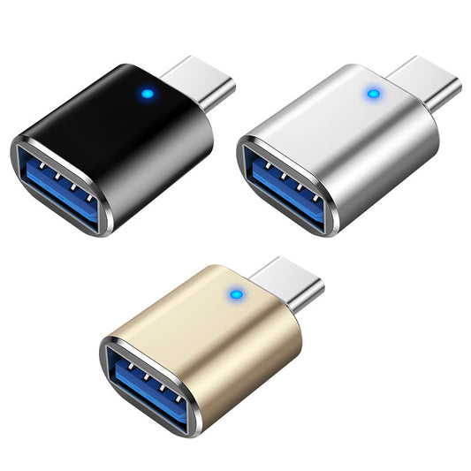 Convertidor USB C a aleación de aluminio con luz LED azul para dispositivo tipo C Adaptador USB C a USB 3,0 OTG