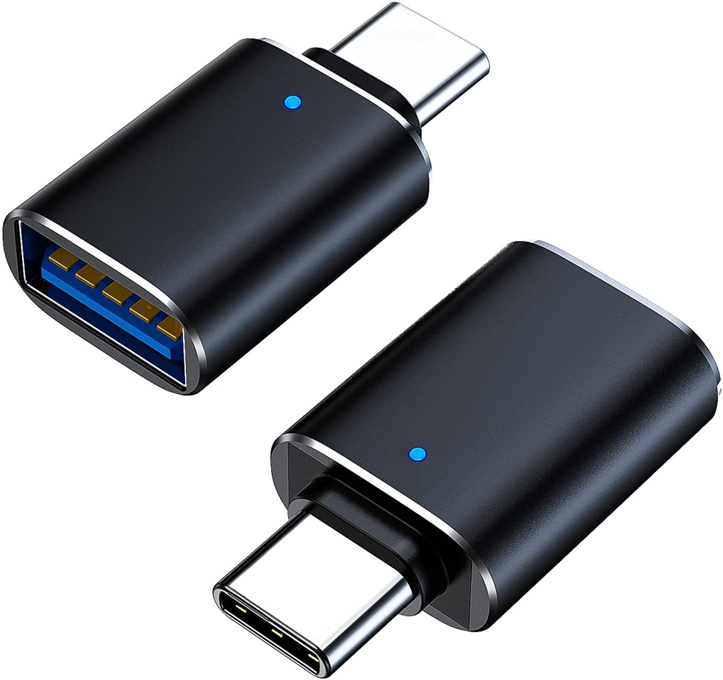 Convertidor USB C a aleación de aluminio con luz LED azul para dispositivo tipo C Adaptador USB C a USB 3,0 OTG
