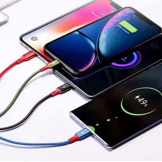 Cable de Carga Multi USB 4 en 1 con Trenzado de Nailon + Convertidor USB C a aleación de aluminio con luz LED azul para dispositivo tipo C Adaptador USB C a USB 3,0 OTG