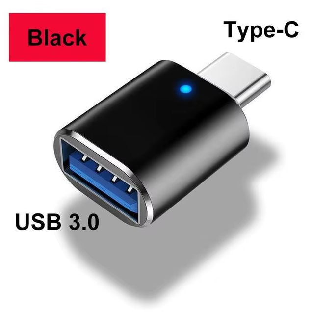 Convertidor USB C a aleación de aluminio con luz LED azul para dispositivo tipo C Adaptador USB C a USB 3,0 OTG